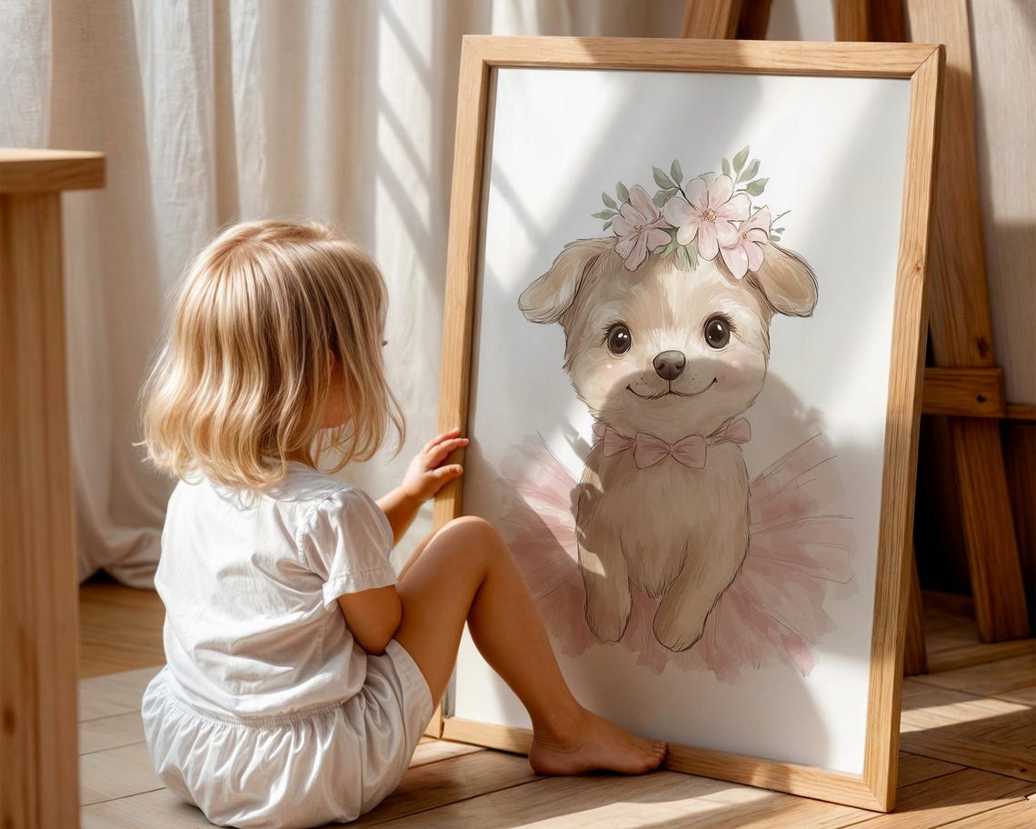 Watercolor Puppy Dog Wall Art Ballet Puppy Wall Decor Pink Tutu Puppy Art Ballerina Puppy Art Trendy Print For Kid Nursery Decor - Image 5