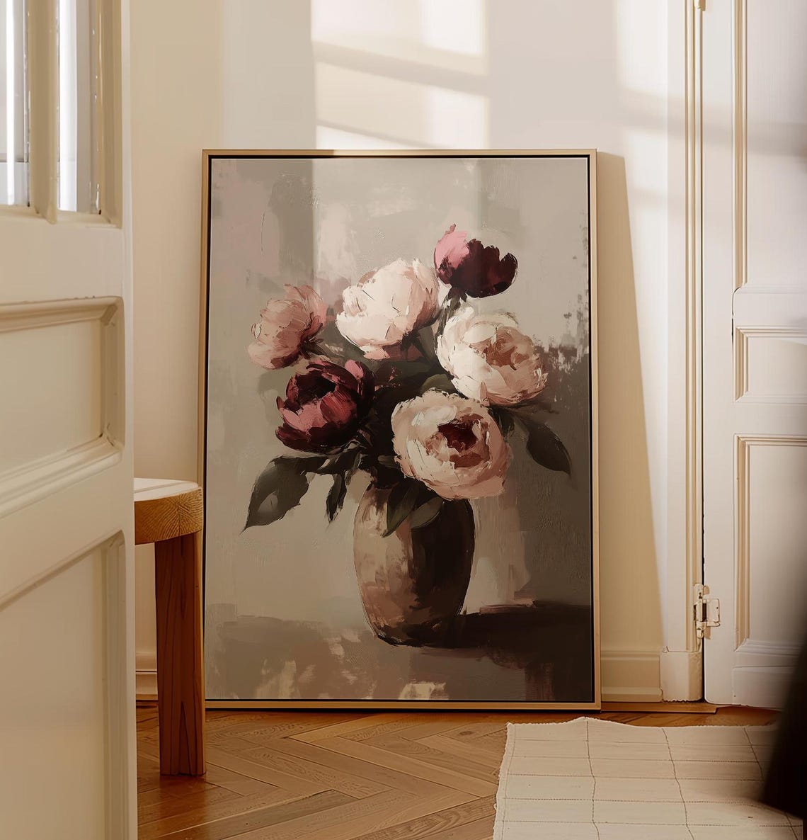 Soft Blush Peonies Impressionist Floral Painting Elegant Wall Art