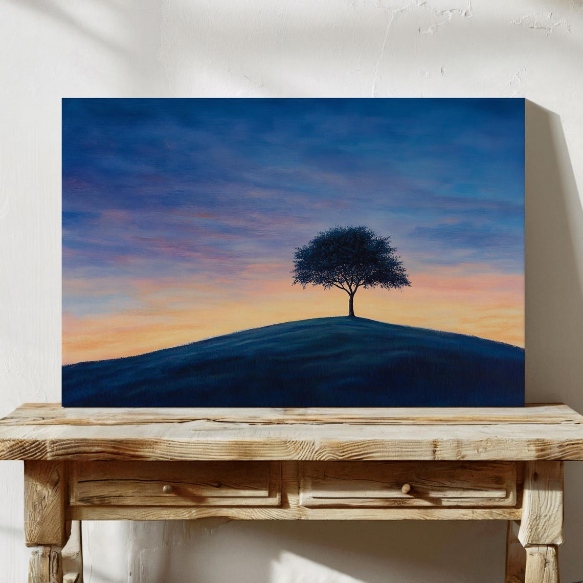 Lone Tree On A Hill At Sunset Minimalist Landscape Art Poster - Image 4
