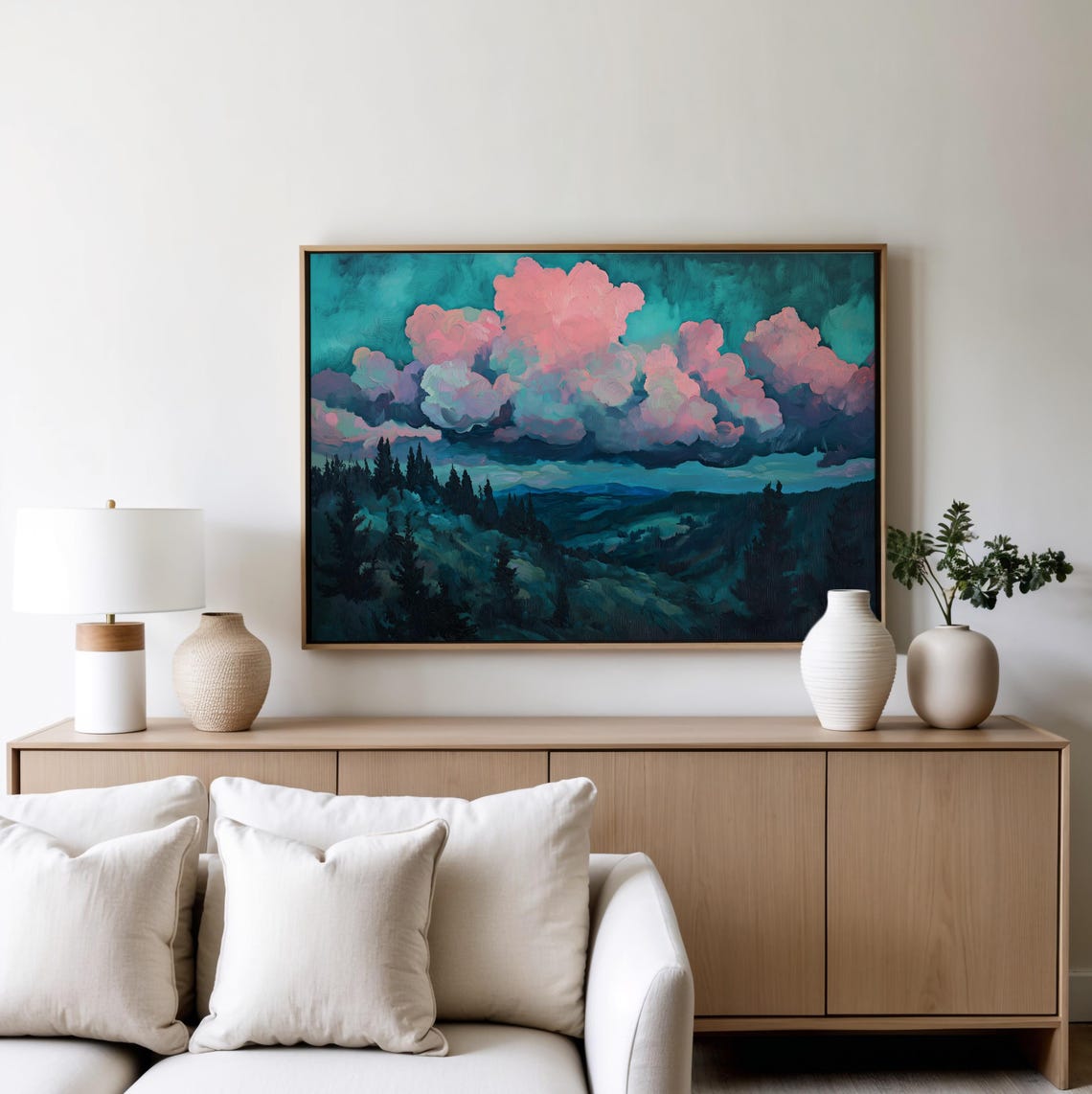 Cloudscape Painting Wall Art Sunset Painting Dramatic Sky Wall Decor Forest Scenery Art Fantasy Landscape Art Moody Wall Art - Image 4