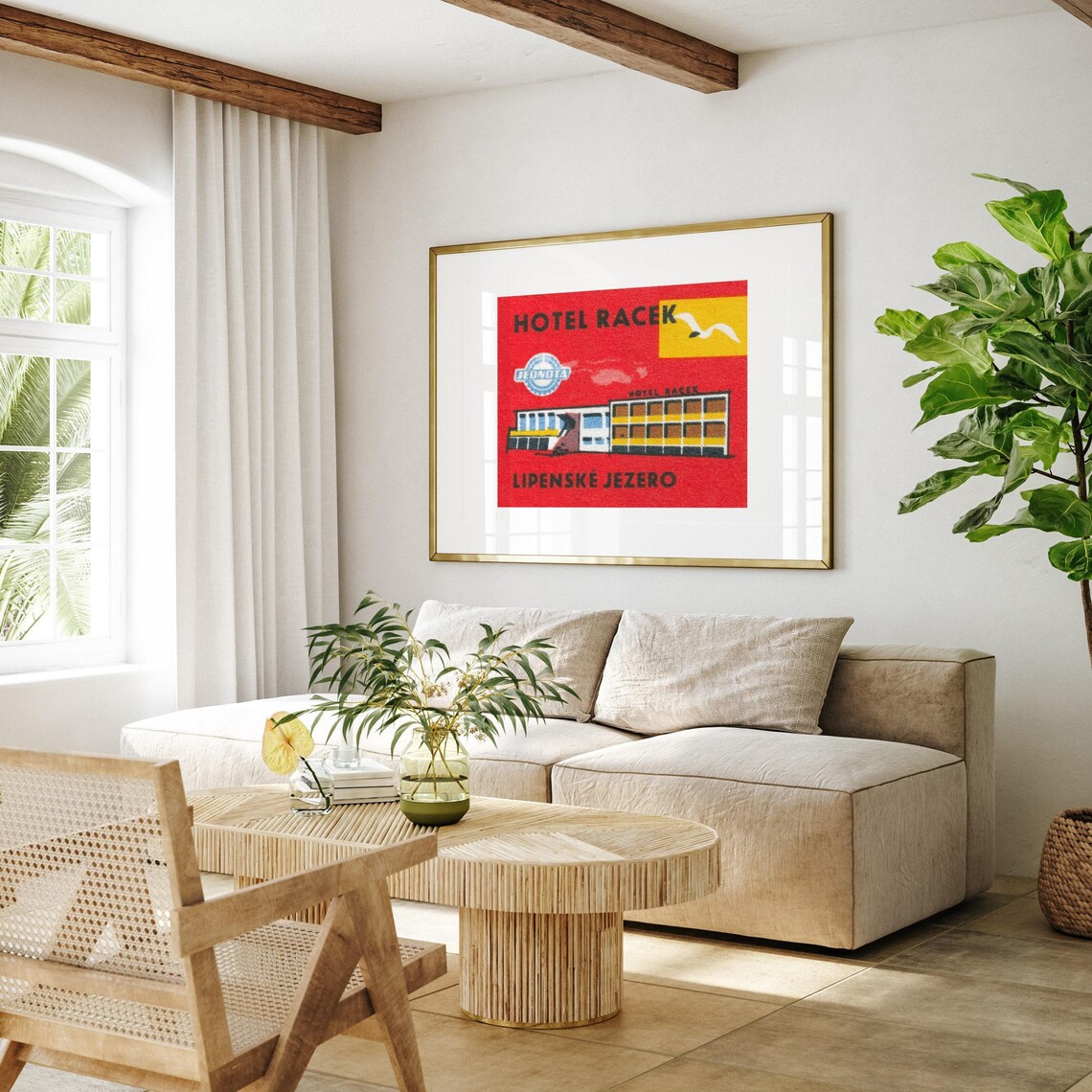 Hotel Racek Lipno Lake Czech Seagull Sunset Vintage Label Art Print - Image 4