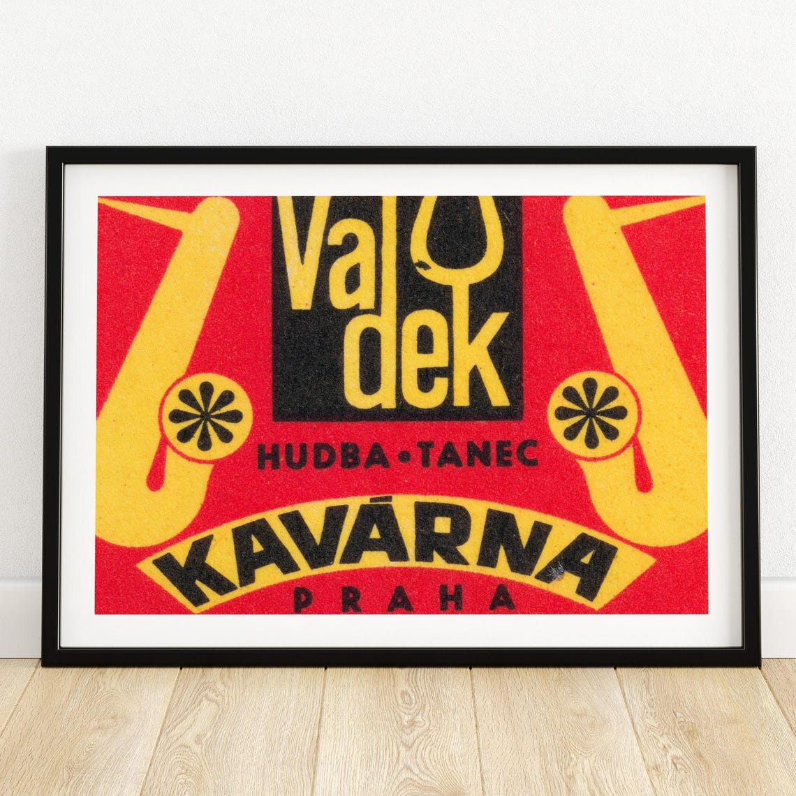 Valdek Music Dance Cafe Prague Saxophone Matchbox Label Poster