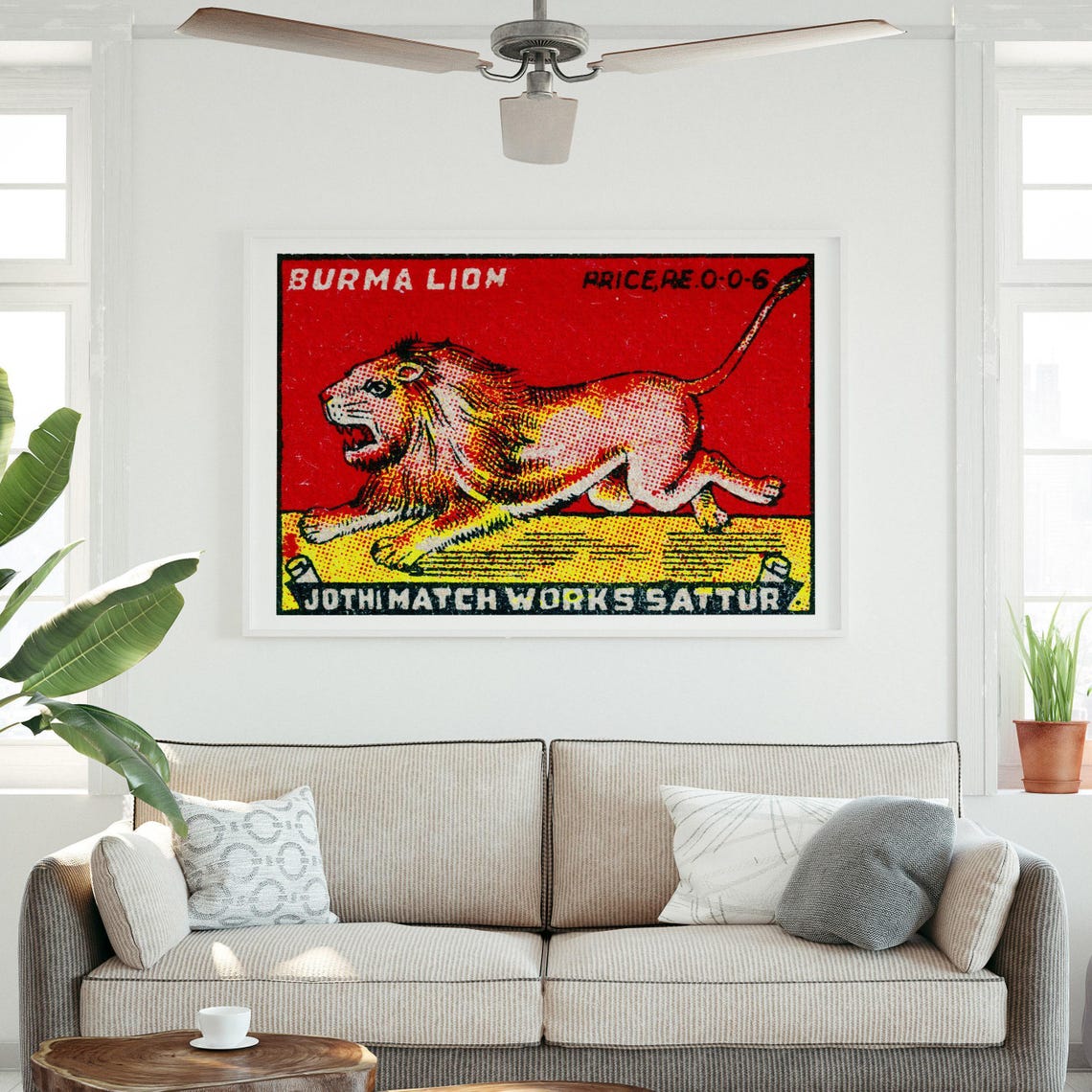 Burma Lion Vintage Indian Matchbox Label Roaring Lion Red Art Poster - Image 3