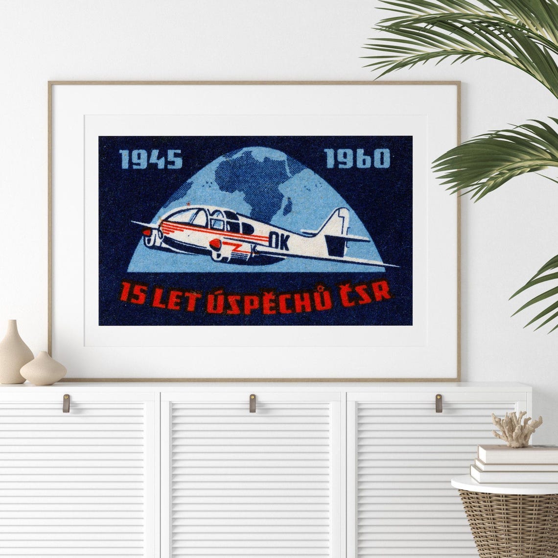 Czechoslovakia 1945 to 1960 Airplane Globe Matchbox Label Art Poster - Image 2