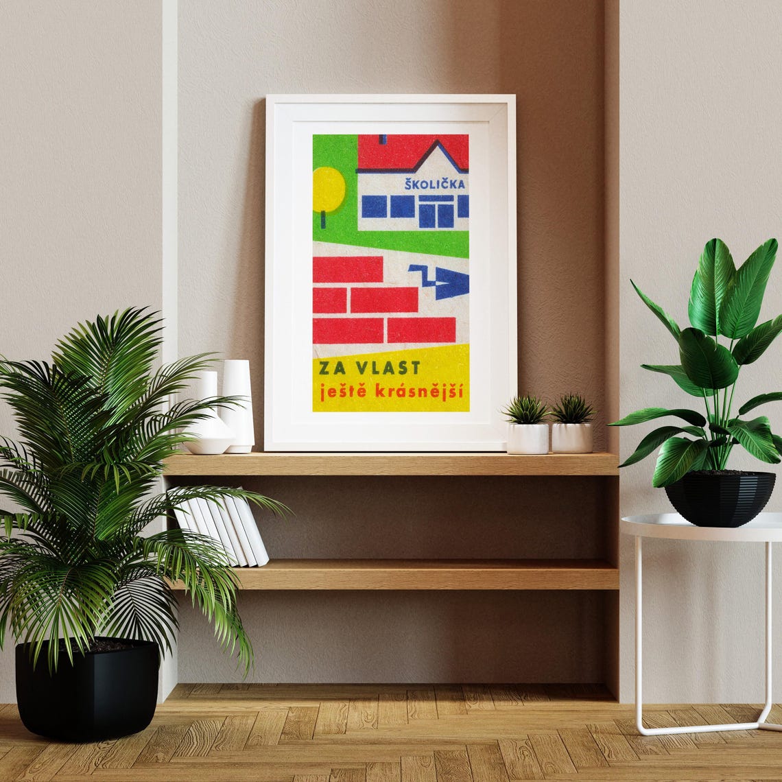 Školička Schoolhouse Brick Building Za Vlast Vintage Label Poster - Image 2