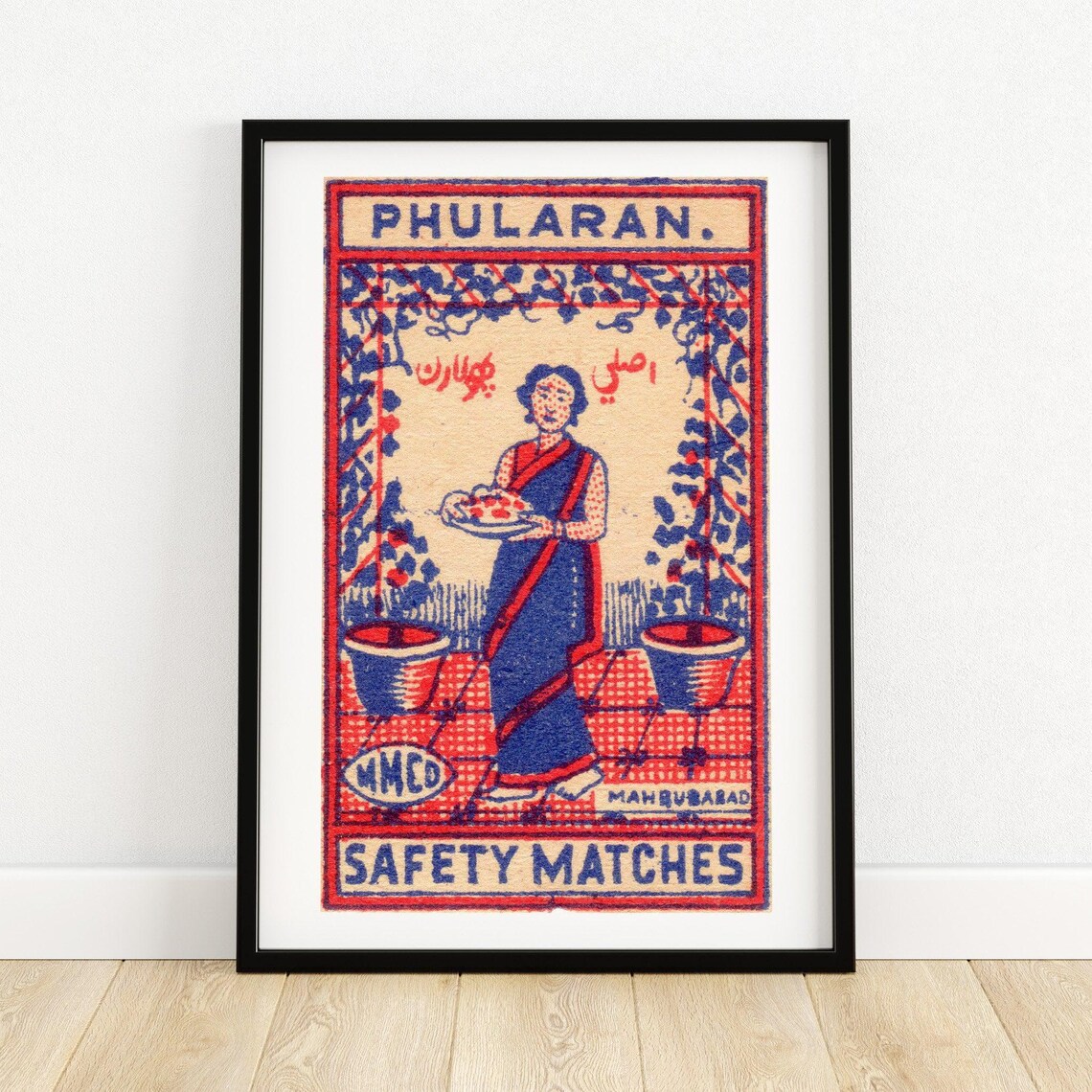 Phularan Indian Woman Flower Vintage Safety Matches Label Poster