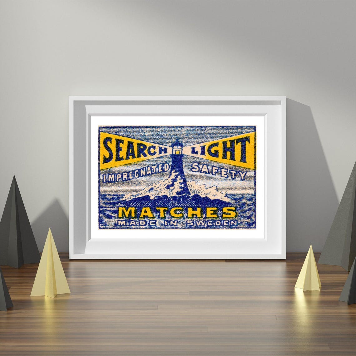 Search Light Lighthouse Blue Swedish Matchbox Label Vintage Poster - Image 4