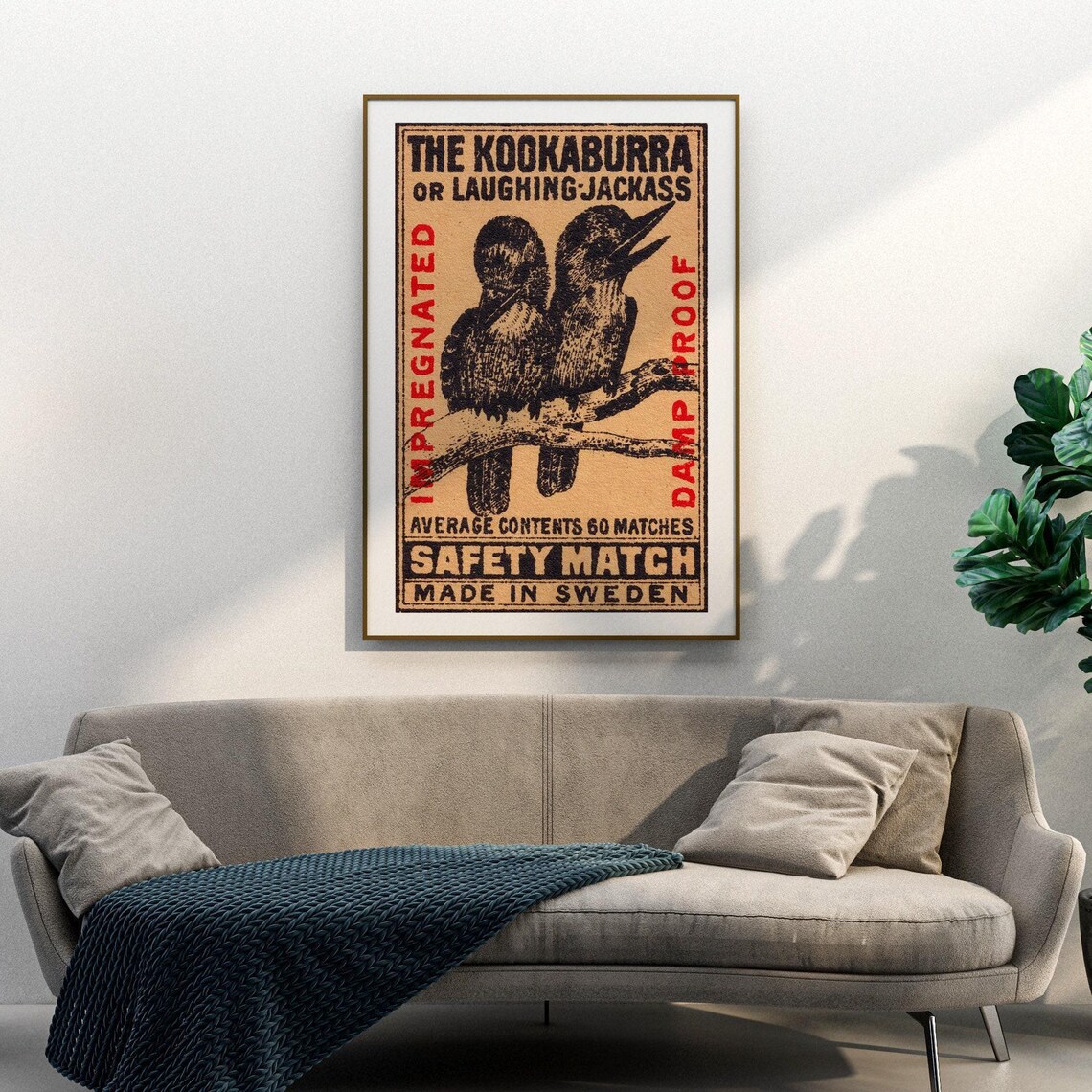 Kookaburra Matchbox Print, Vintage Sweden Poster - Image 3