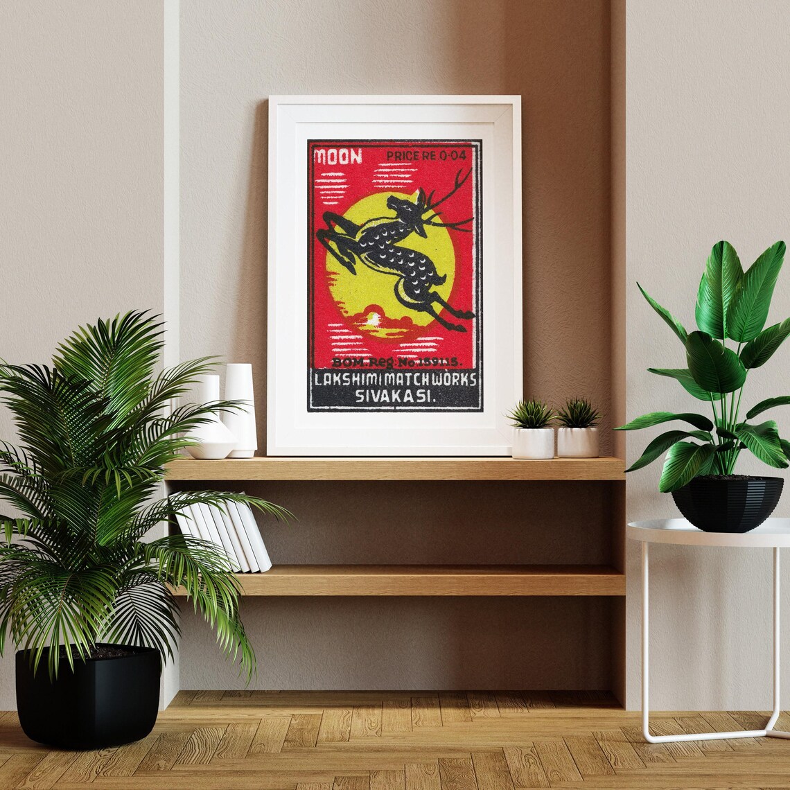Moon Leaping Deer Vintage Indian Matchbox Label Wildlife Poster - Image 2