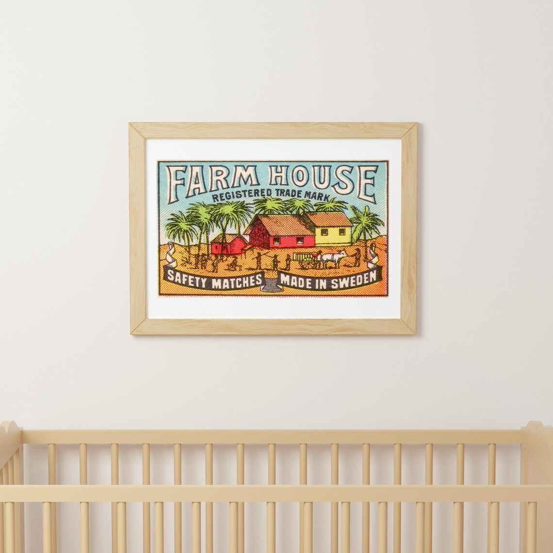 Farm House Swedish Safety Matches Vintage Label Art Poster Red - Image 3