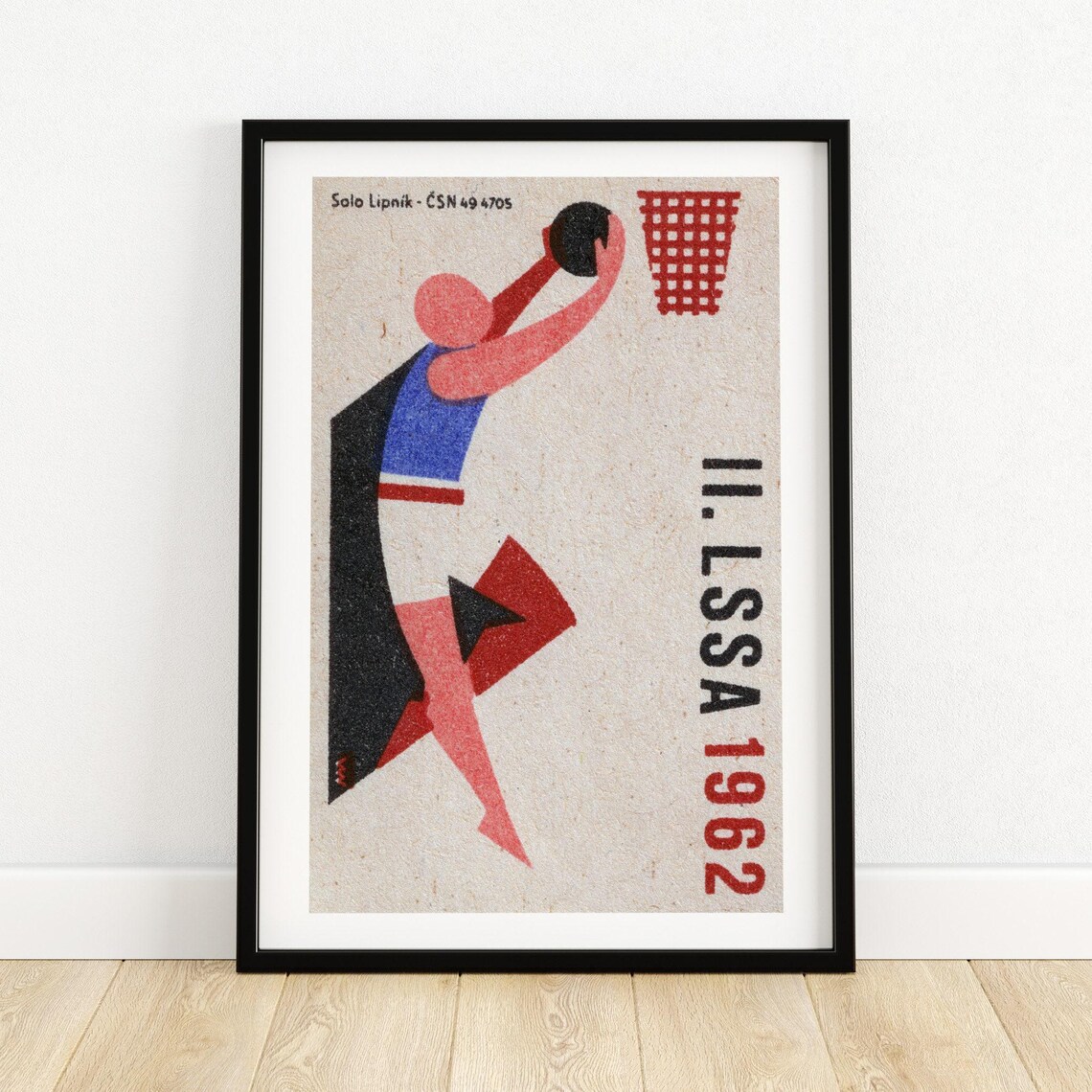 Basketball Player Shooting Matchbox Print, Vintage Czech