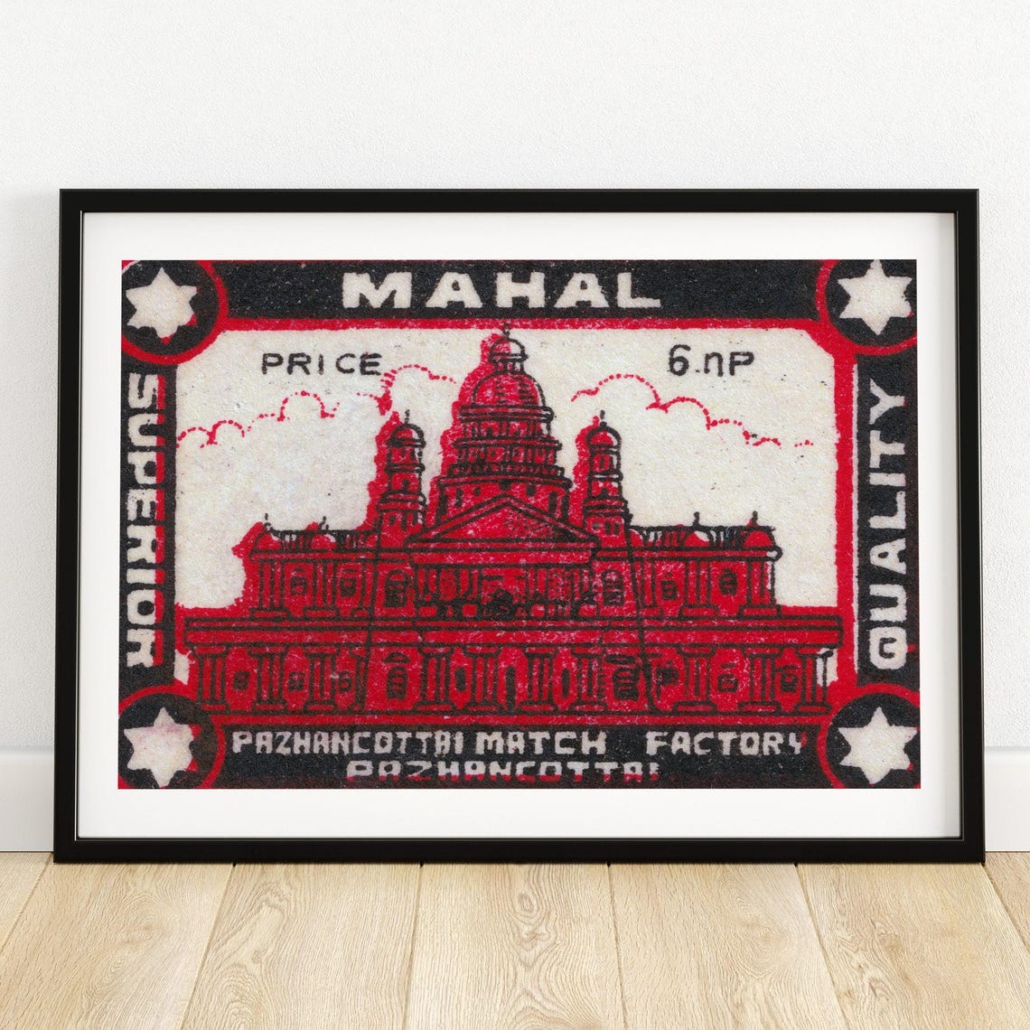 Mahal Superior Quality Red Palace Indian Vintage Matchbox Art Poster