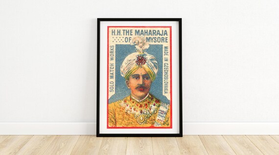 Maharaja Of Mysore Art Print Vintage Czech Matchbox Design Collectible Indian Royalty Wall Decor Unique Historical Gift A4