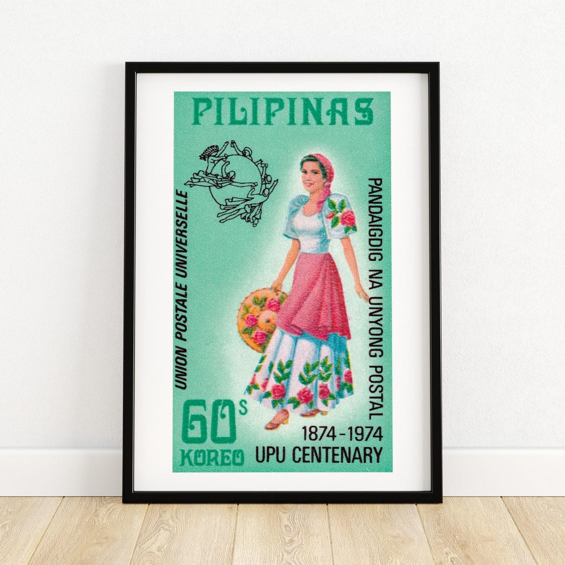 Pilipinas UPU Centenary 1974 Woman Stamp Art Poster Philippines