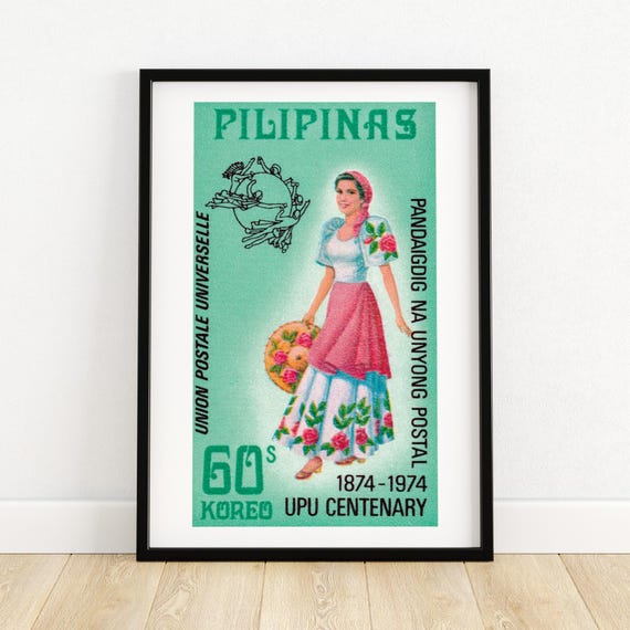 Pilipinas UPU Centenary 1974 Woman Stamp Art Poster Philippines