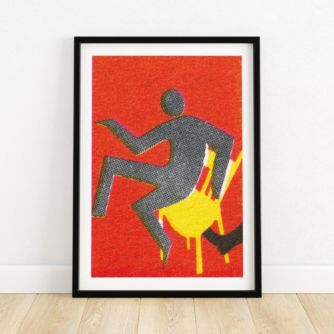Tripping Figure Yellow Chair Abstract Vintage Matchbox Style Poster