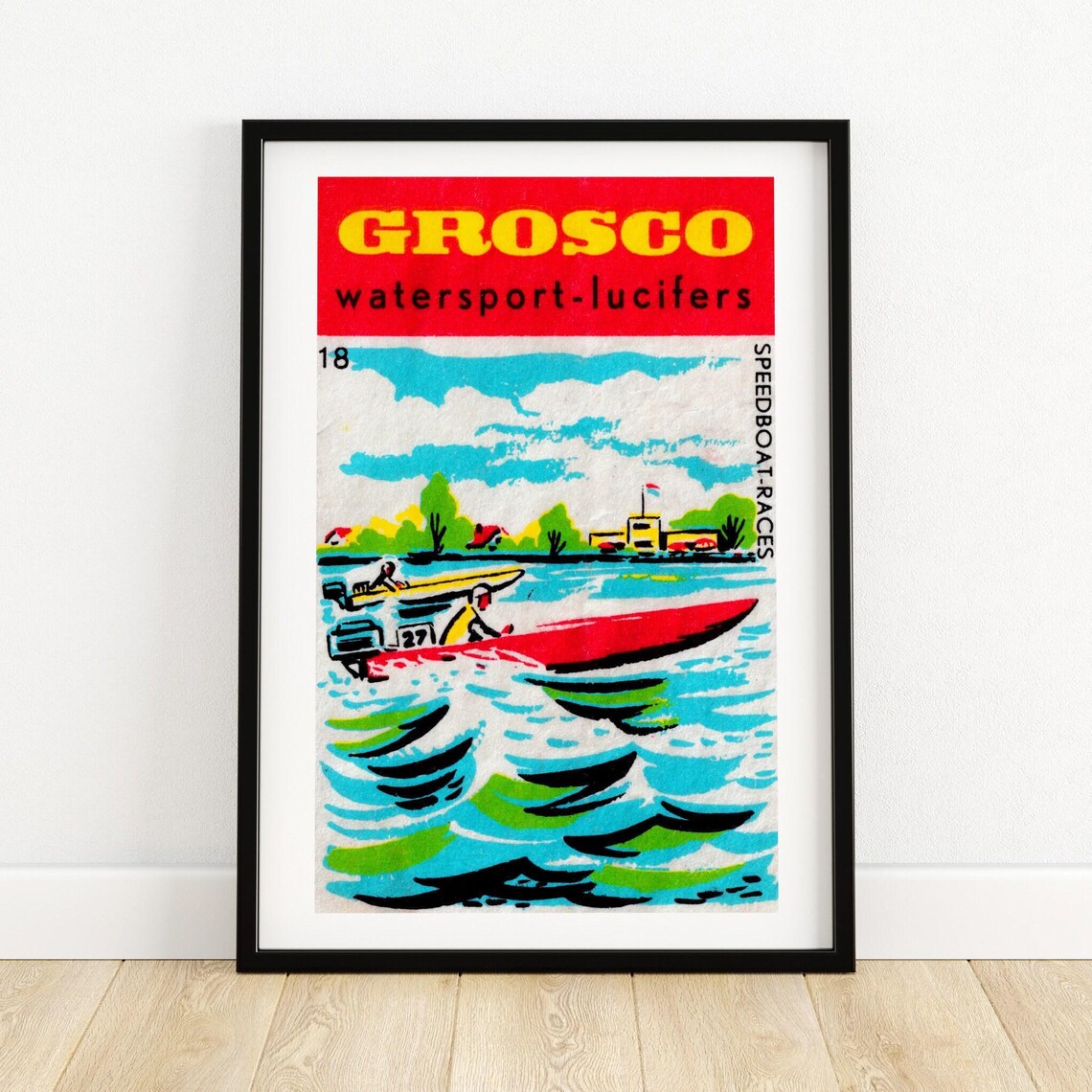 Grosco Watersport Lucifers Speedboat Races Vintage Label Poster
