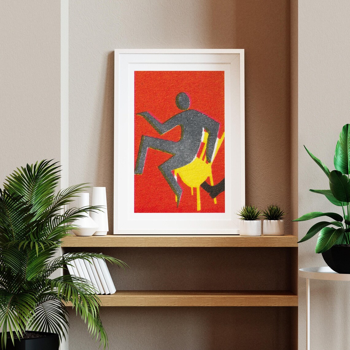 Tripping Figure Yellow Chair Abstract Vintage Matchbox Style Poster - Image 2