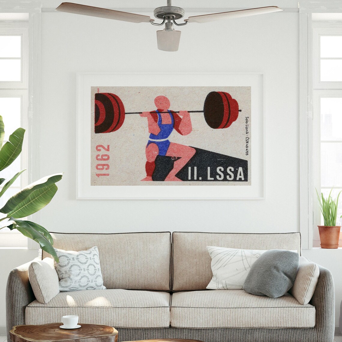 Weightlifter Squatting Matchbox Poster Print, Vintage Czech - Image 3