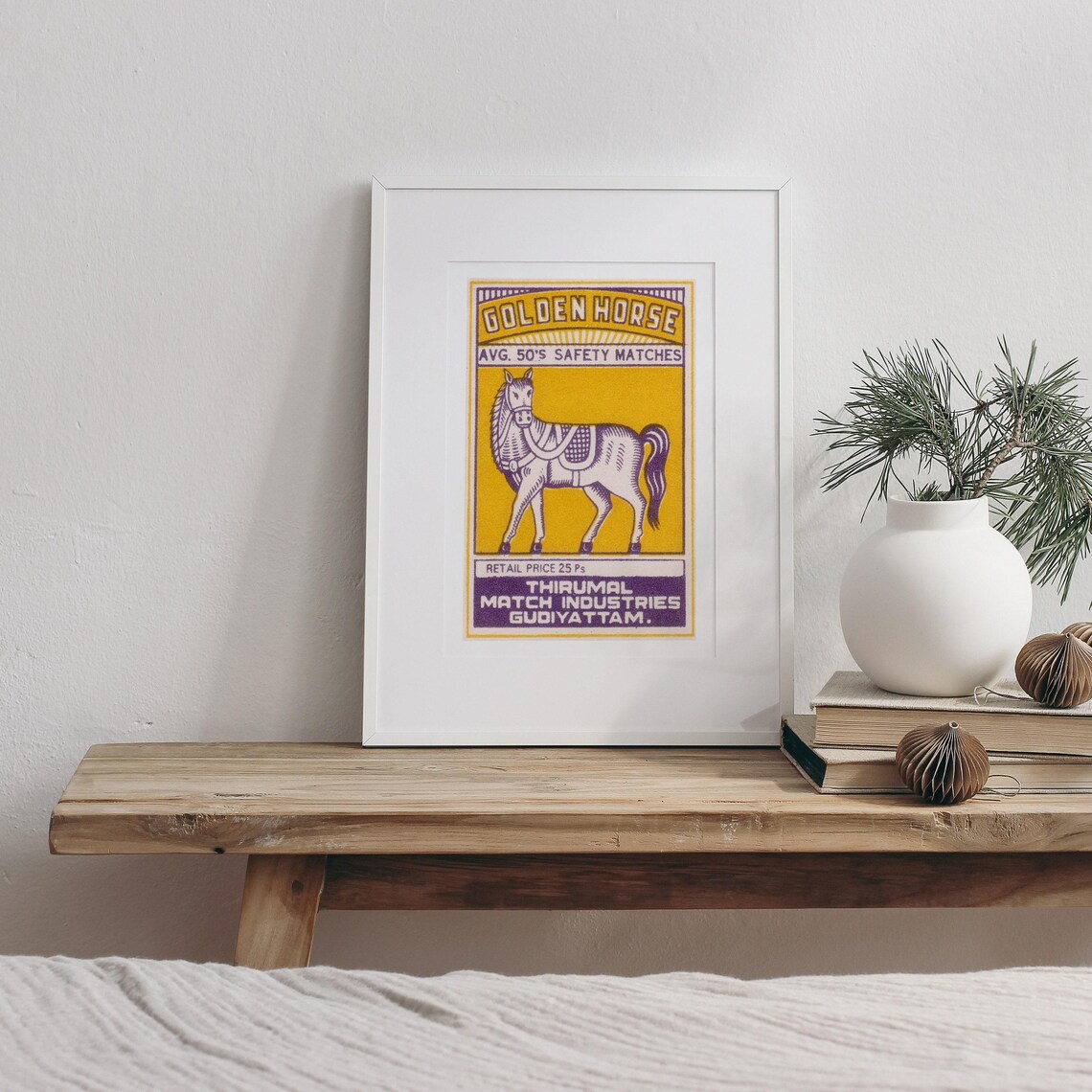 Golden Horse Vintage Indian Safety Matches Horse Label Art Poster - Image 3