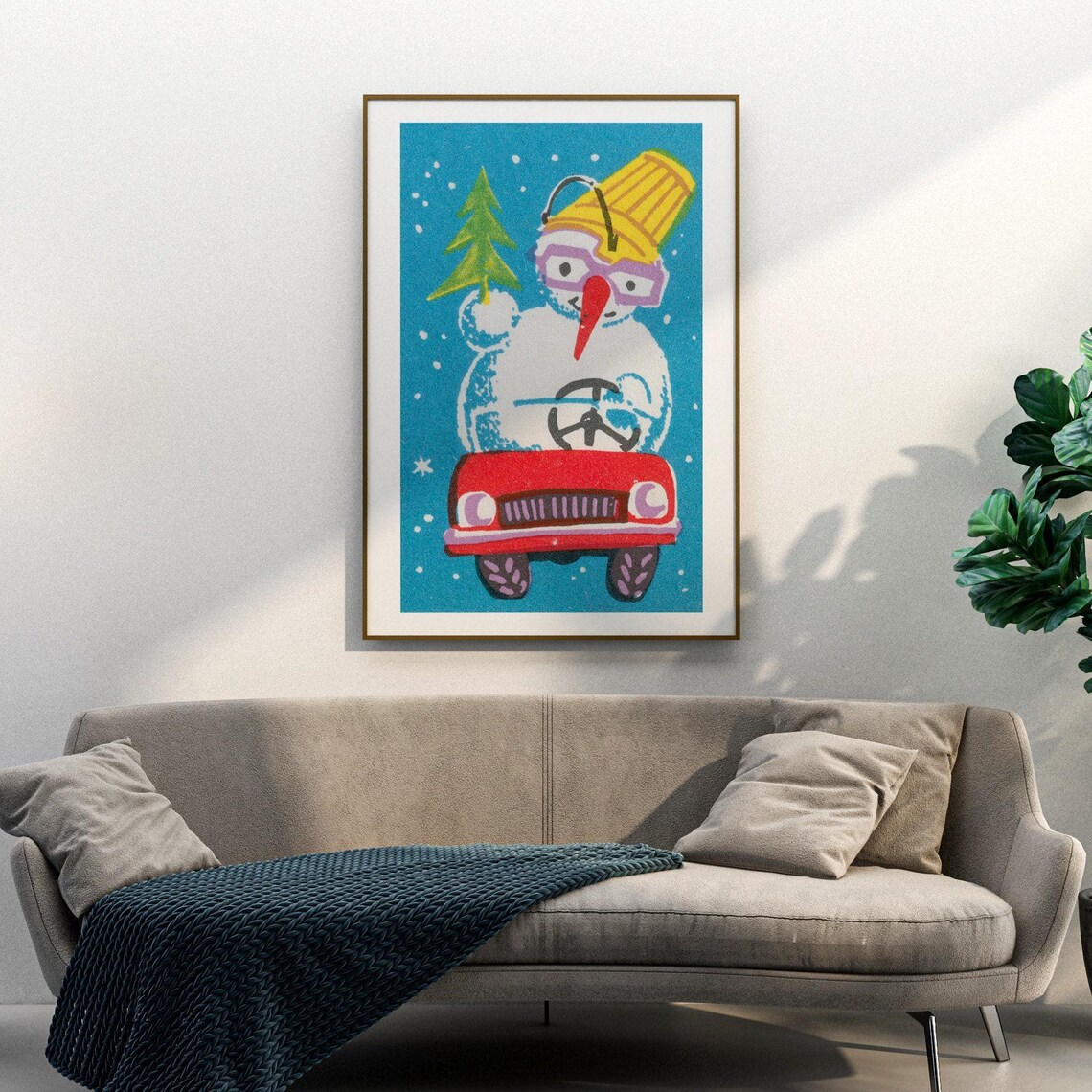 Christmas Snowman In Car Vintage Poster Print - Image 3