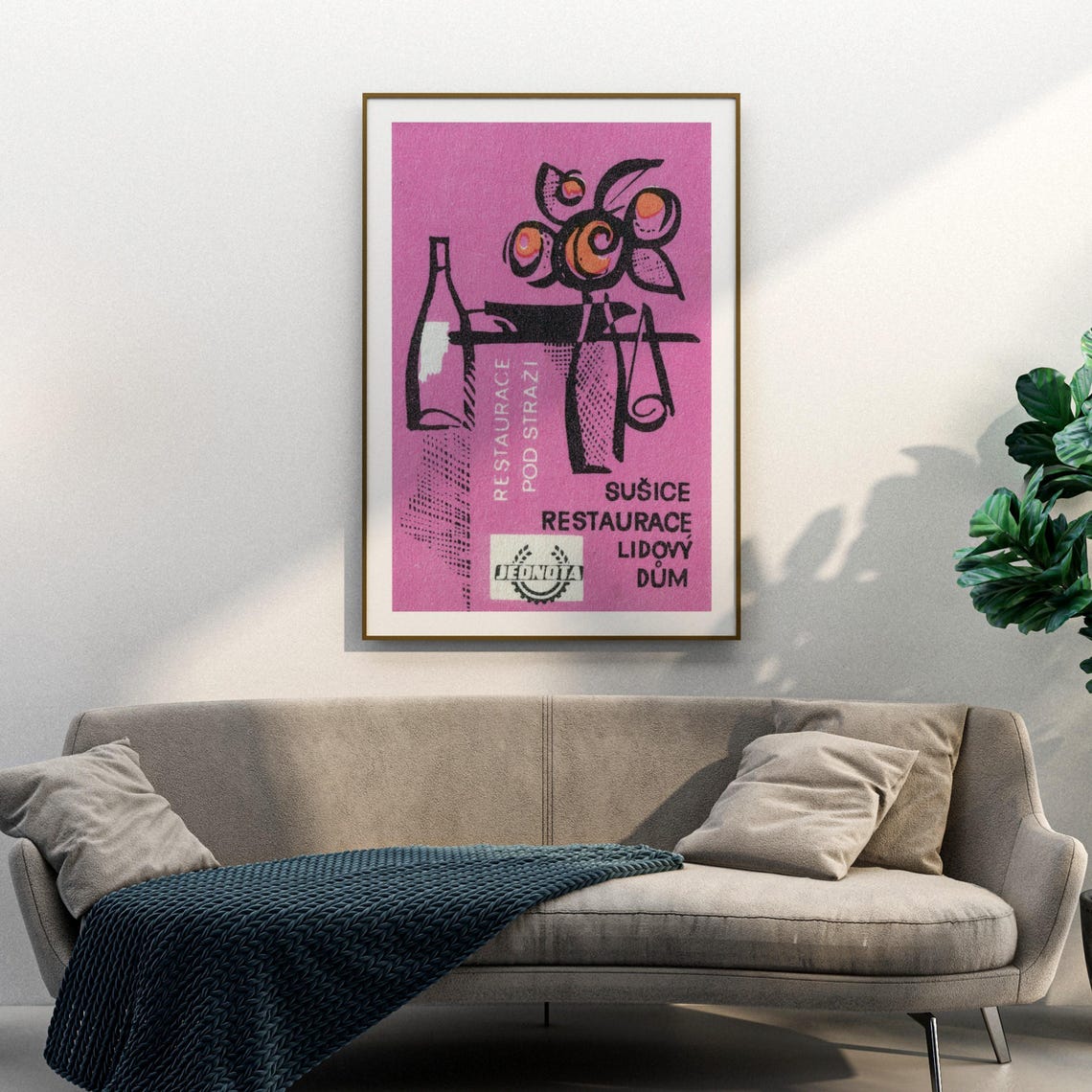 Czech Jednota Restaurant Label Pink Floral Still Life Retro Poster - Image 3