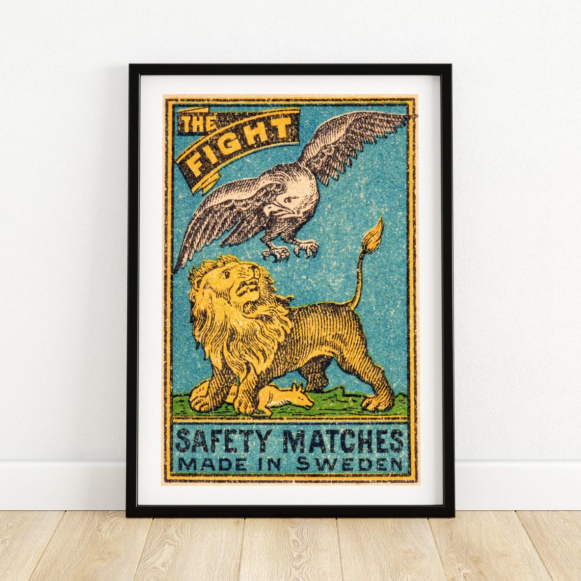 The Fight Eagle Versus Lion Swedish Safety Matches Vintage Poster