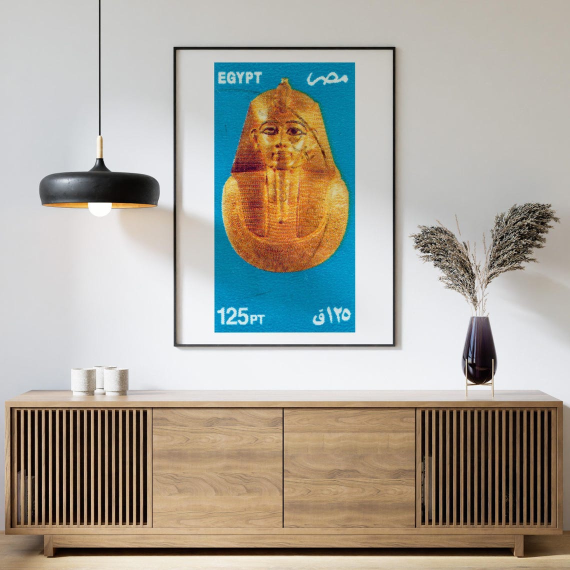 Egypt 125PT Golden Pharaonic Funerary Mask Vintage Stamp Art Poster - Image 4
