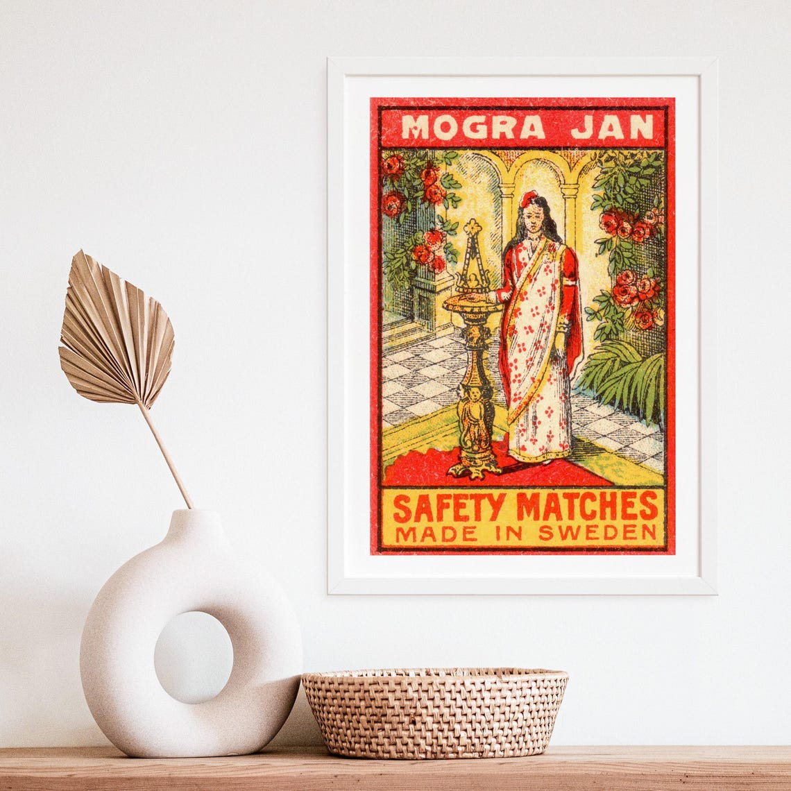 Mogra Jan Safety Matches Swedish Label Woman Sari Roses Poster - Image 4