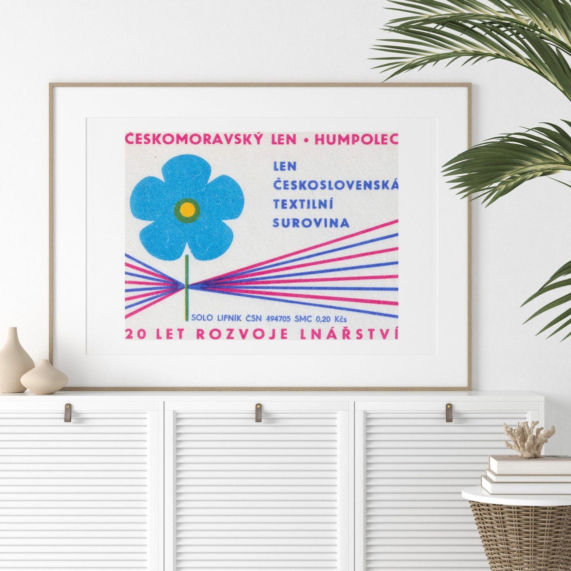 Czech Linen Humpolec Flax Flower Vintage Matchbox Label Poster - Image 2