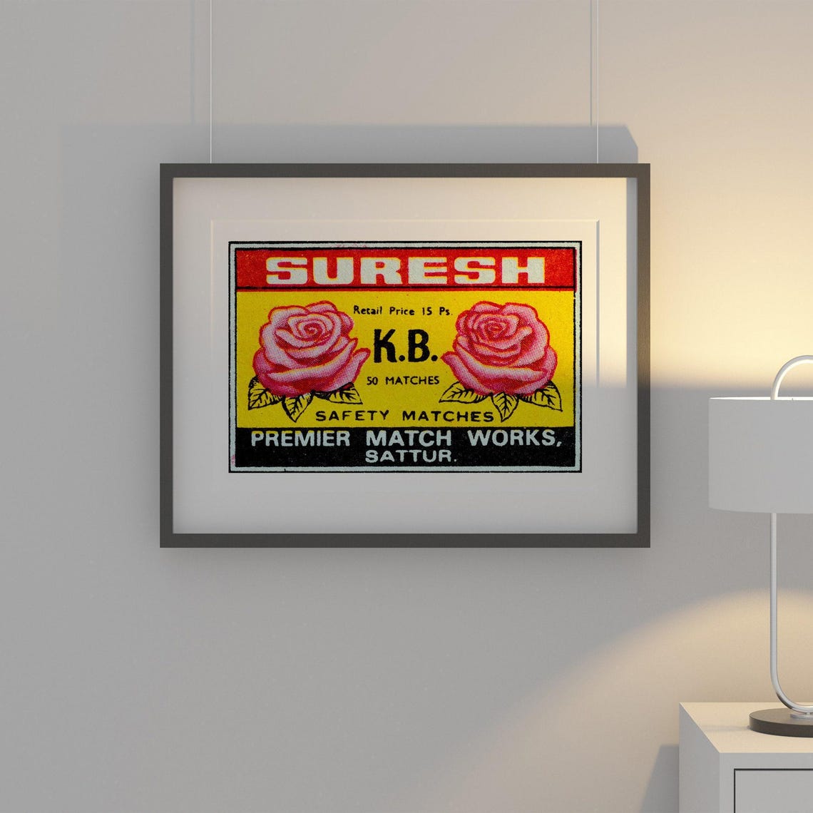 Suresh Two Pink Roses Premier Match Works Sattur Label Poster - Image 2
