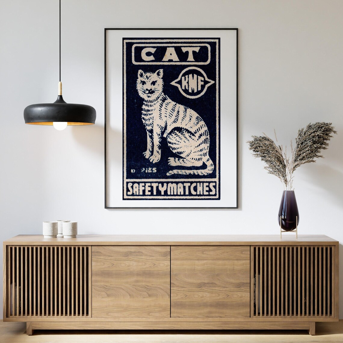 White Cat KMF Safety Matches Label Dark Blue Retro Vintage Feline Poster - Image 4
