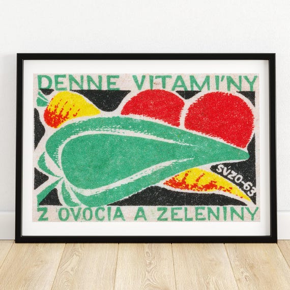 Fresh Vegetables Matchbox Print Czech Wall Art Vintage Czech Art Matchbox Wall Poster Vintage Poster Print