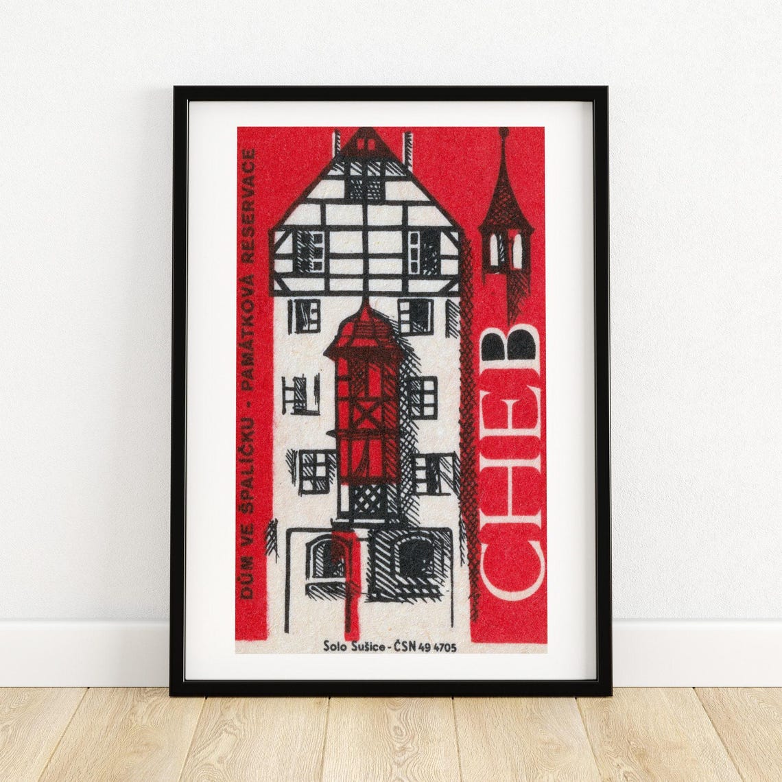 Cheb Spalichek Historic House Red Vintage Matchbox Label Poster