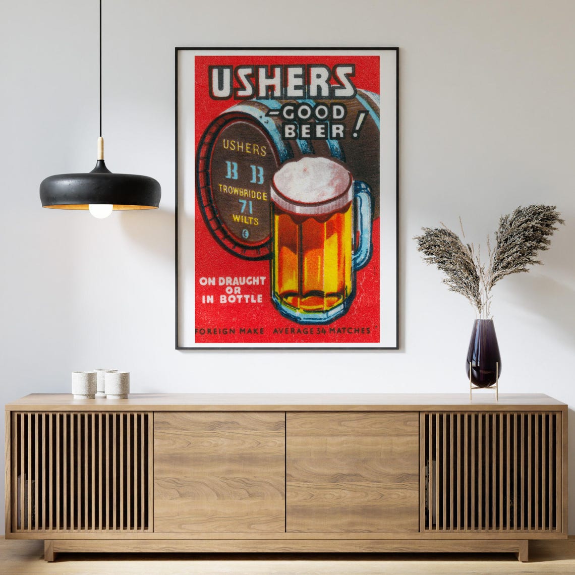 Ushers Good Beer Vintage British Beer Barrel Matchbox Label Poster - Image 4