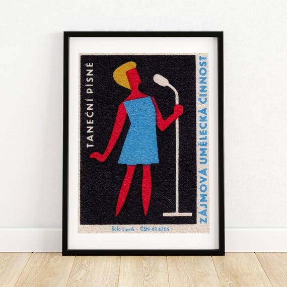 Woman Singing Matchbox Vintage Czech Poster Print