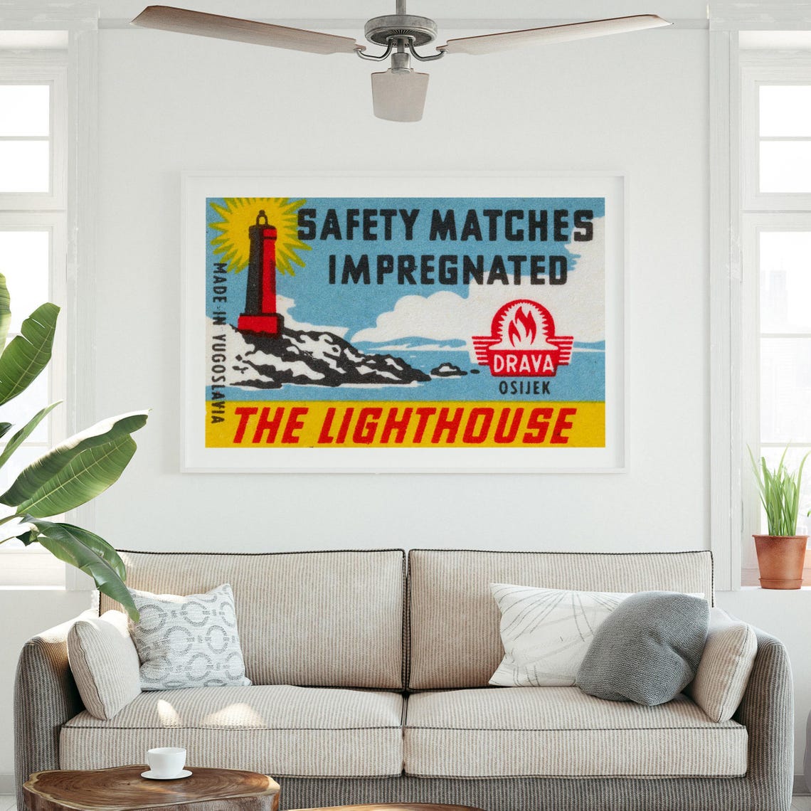 The Lighthouse Drava Osijek Yugoslavia Vintage Coastal Matchbox Poster - Image 3