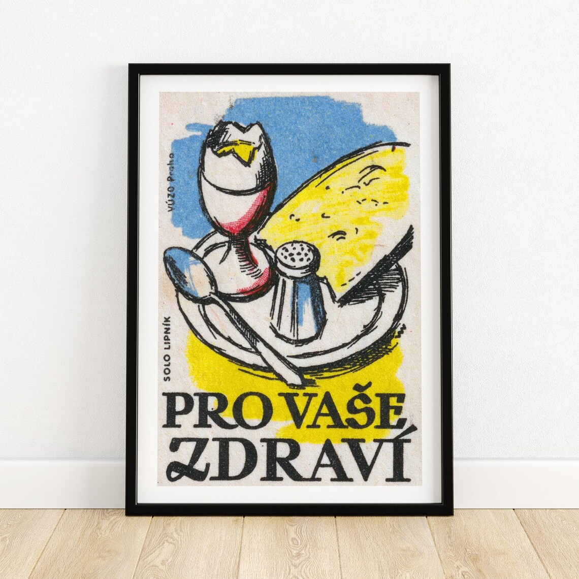 Egg and Cheese Matchbox, Vintage Czech Art Print