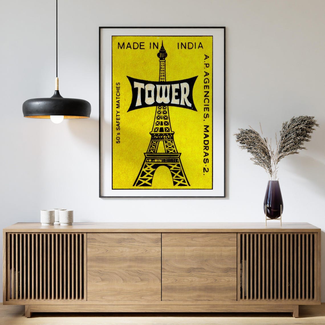 Tower Eiffel Tower Made In India Yellow Matchbox Label Art Poster - Image 4