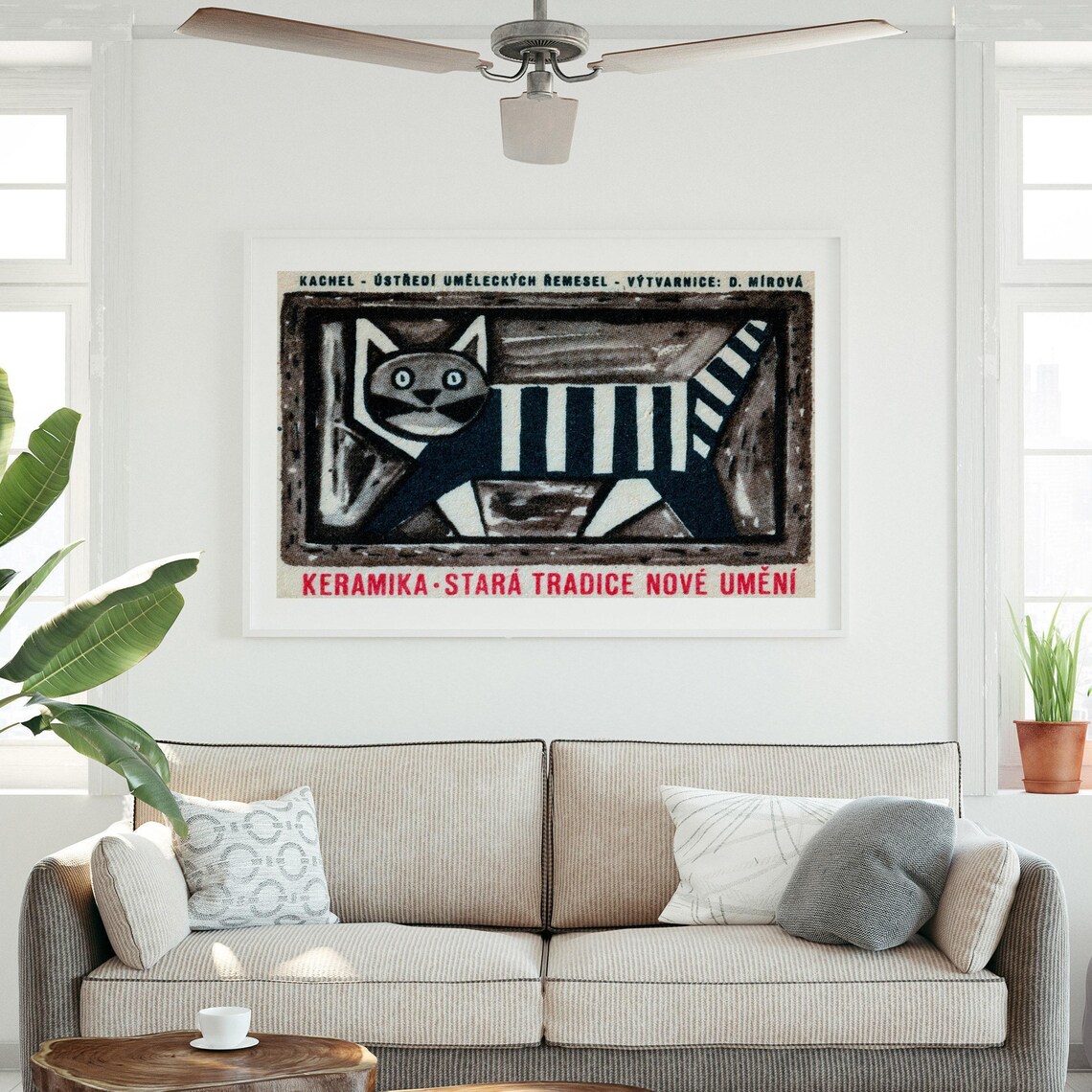 Black Striped Cat Matchbox Vintage Czech Poster - Image 3