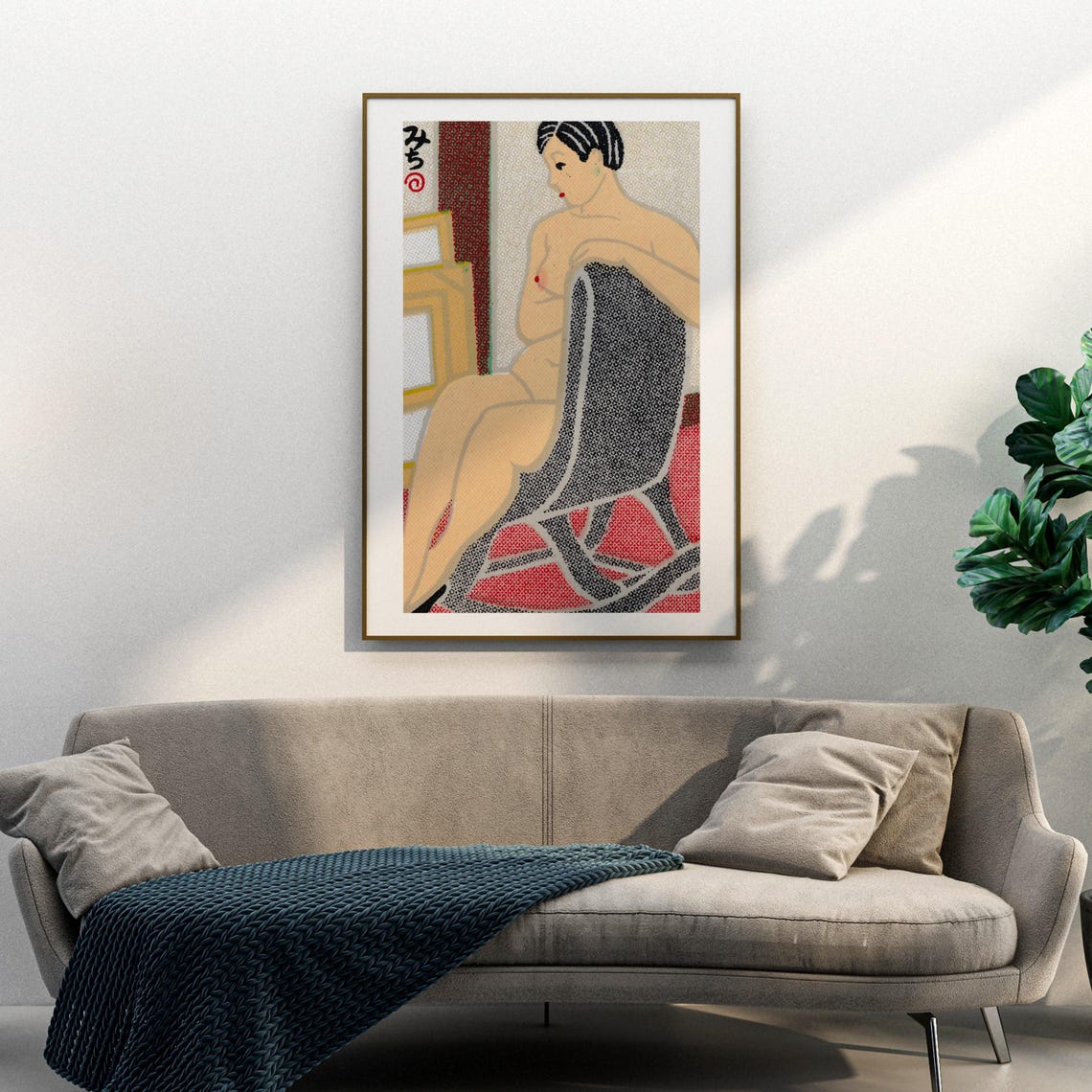 Japanese Woodblock Nude Woman Seated Rocking Chair Art Poster - Image 3