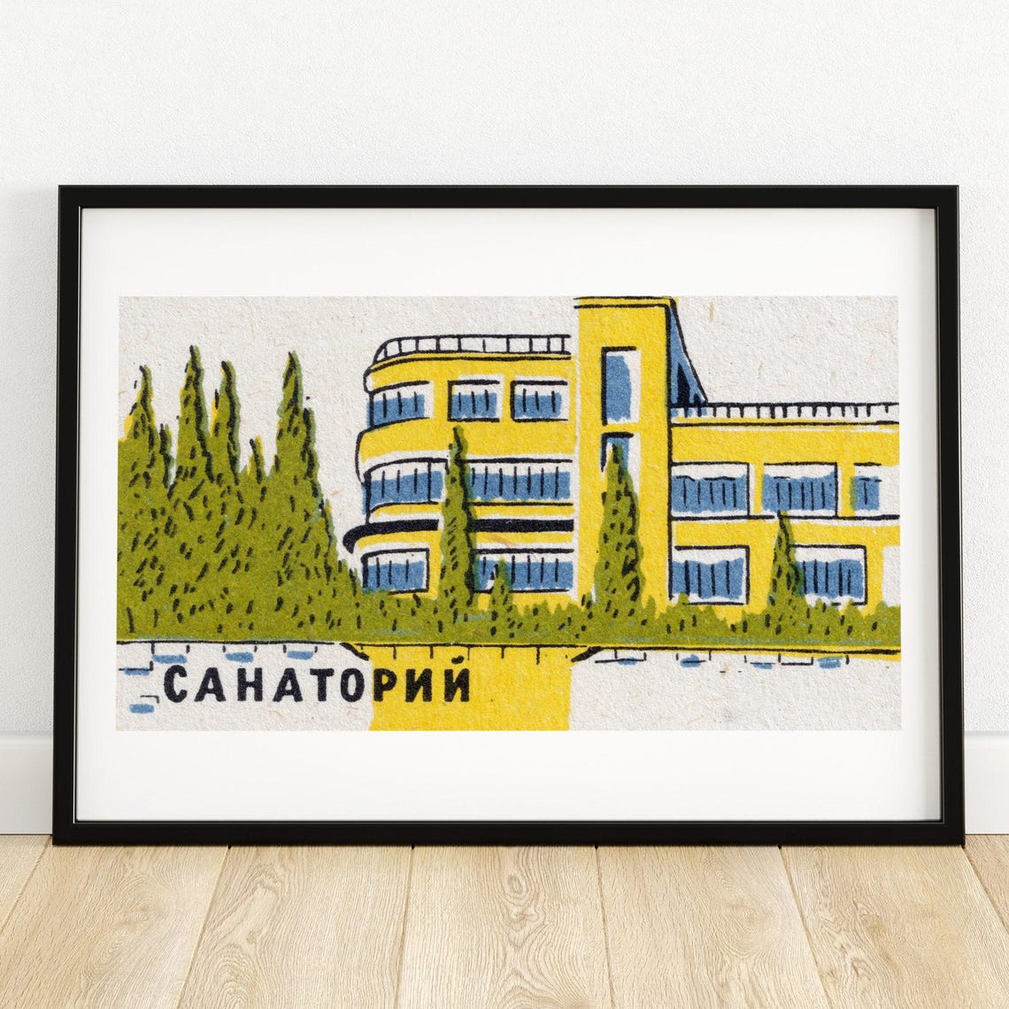 Sanatorium Russian Yellow Building Cypress Vintage Label Art Print