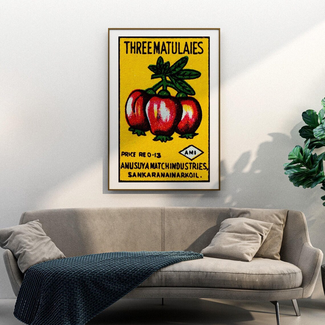 Three Fruits Matchbox Print, Vintage Indian Art - Image 3