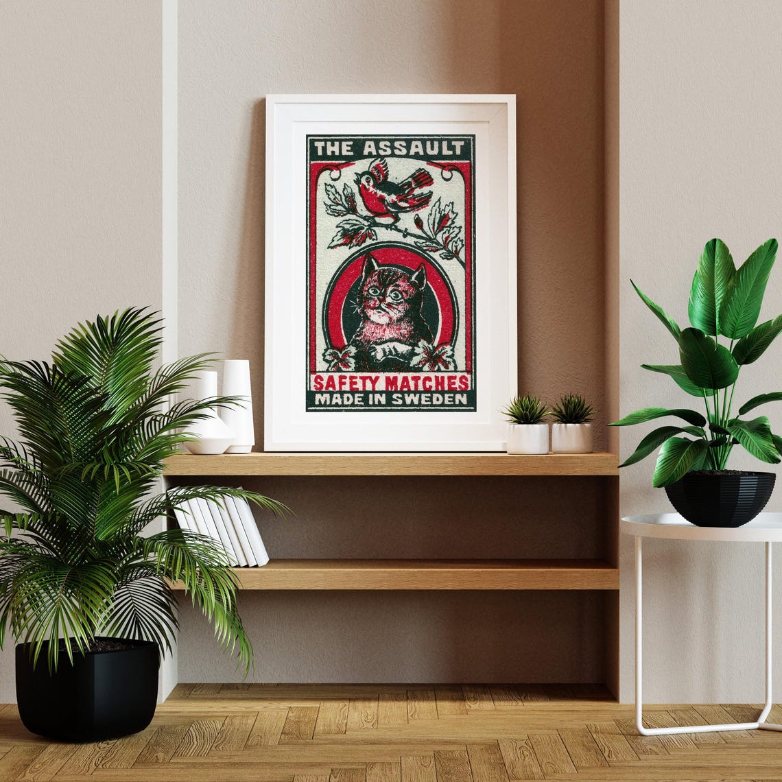 The Assault Swedish Safety Matches Kitten And Bird Vintage Art Poster - Image 2