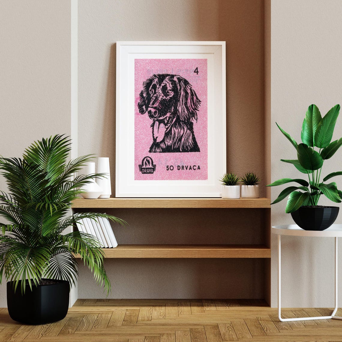 Black Spaniel Dog Pink Drava Matchbox Label Yugoslav Vintage Poster - Image 2