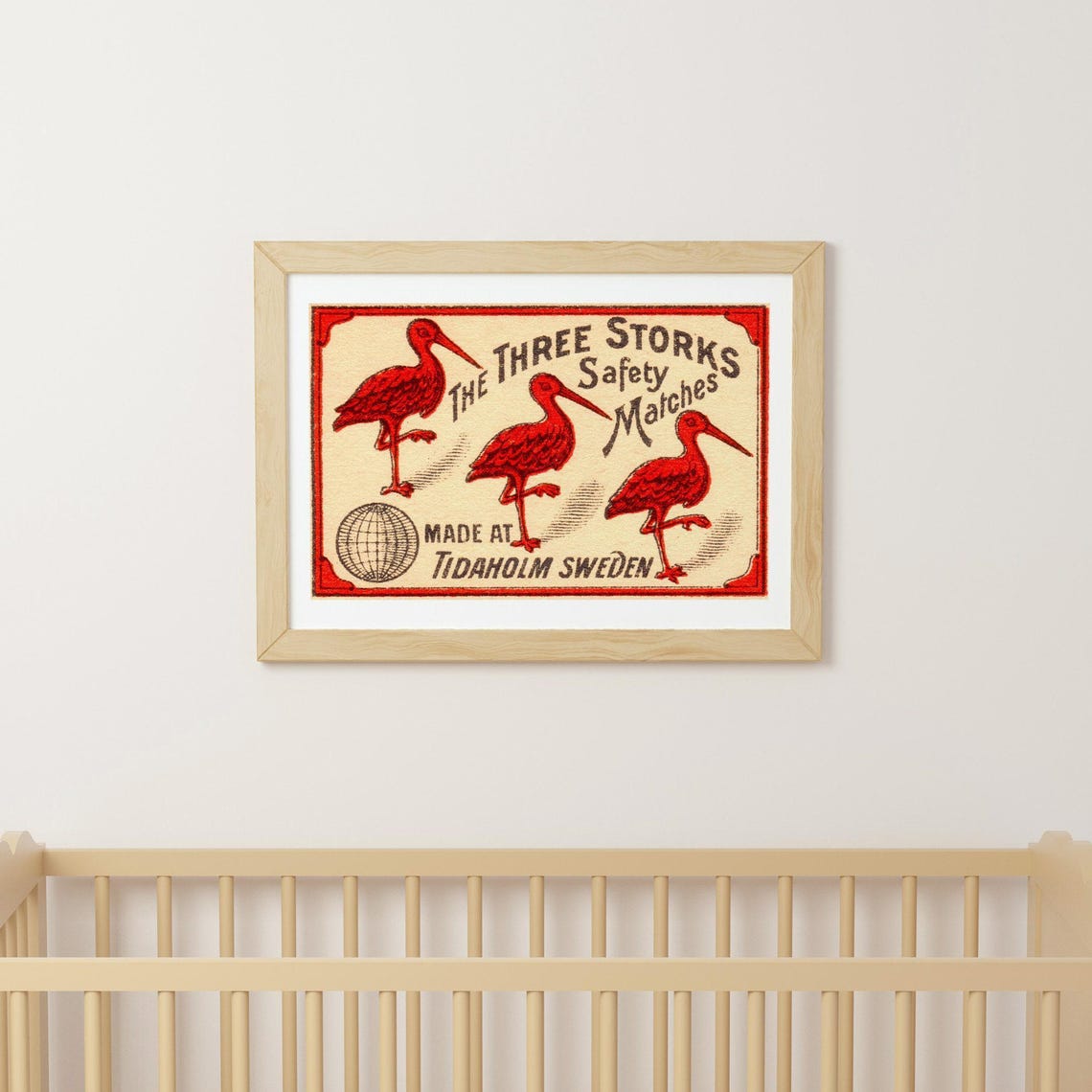 The Three Storks Tidaholm Sweden Vintage Matchbox Label Art Poster - Image 3