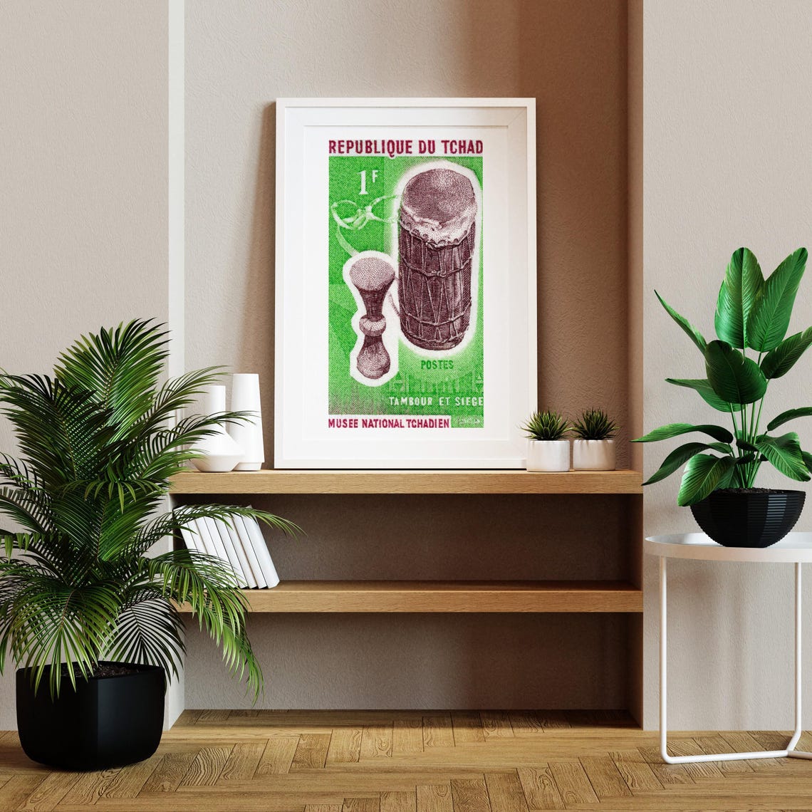 Chad Drum and Stool National Museum Vintage Stamp Art Poster - Image 2