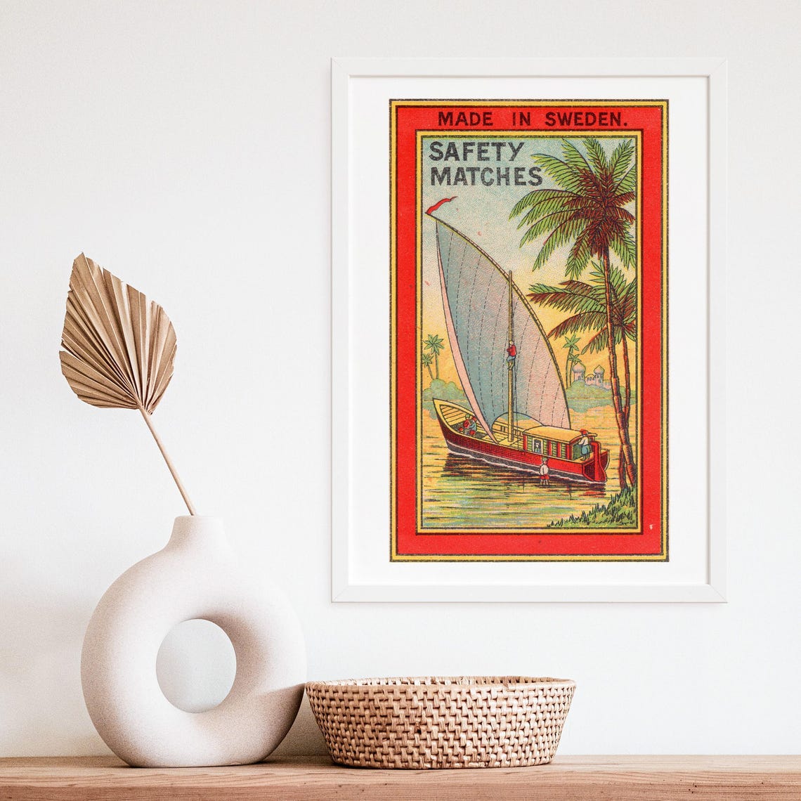 Safety Matches Sailboat Palm Trees Vintage Swedish Label Poster - Image 3