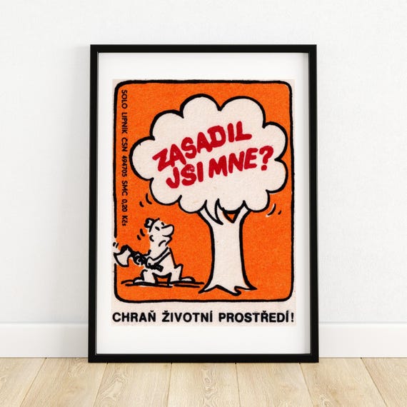 Man Chopping Tree Matchbox Print Aesthetic Wall Art Vintage Czech Art Matchbox Wall Poster Vintage Poster Print
