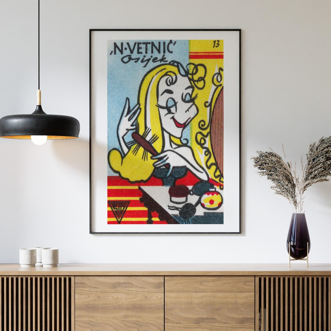 Woman Brushing Hair Retro Osijek Vanity Matchbox Label Art Poster - Image 4
